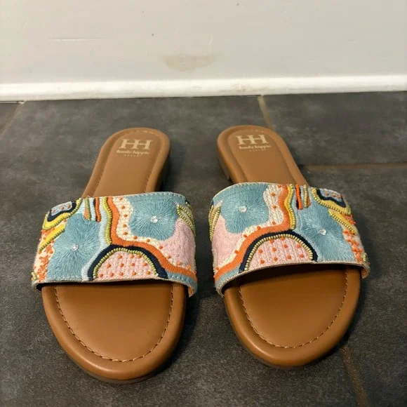 Haute Hippie Sandals Beaded Embroidered Slip on Women's sz 9 Boho Hippie Spring - Picture 5 of 10